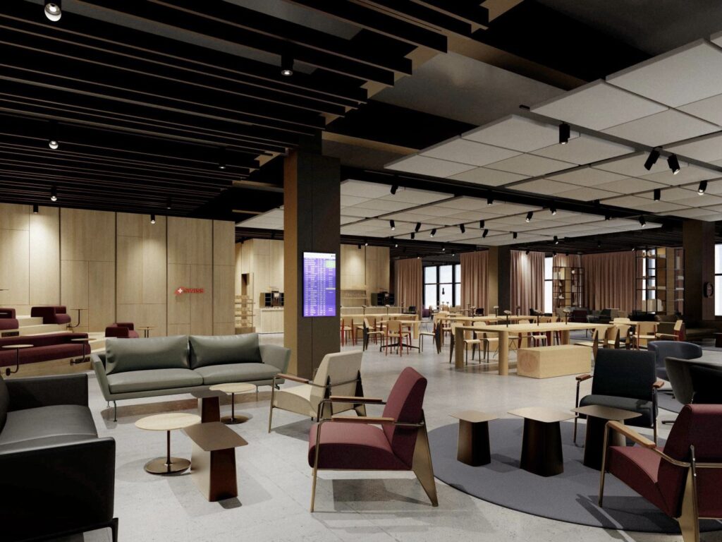 Rendering of the new SWISS Business Lounge at ZRH Dock B.