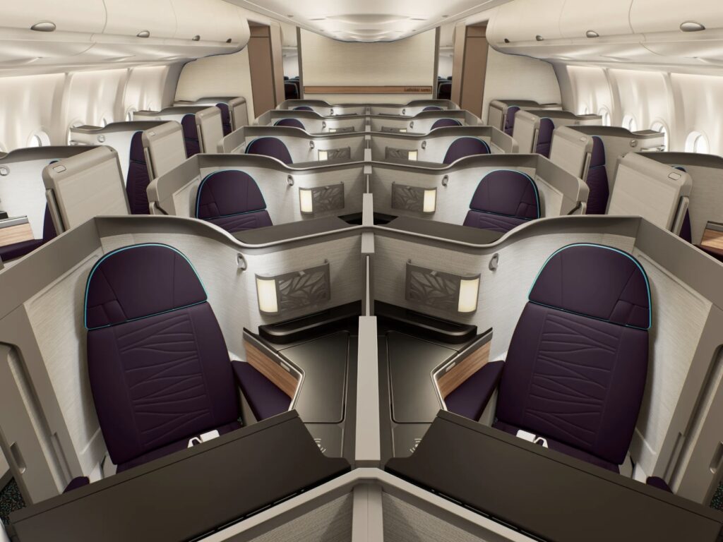 Rendering of Hawaiian Airlines new A330 business class cabins.