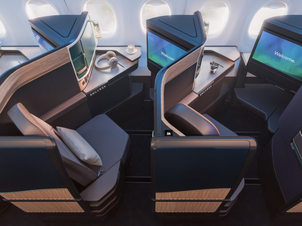 Rendering of Alaska Airlines new business class cabins.
