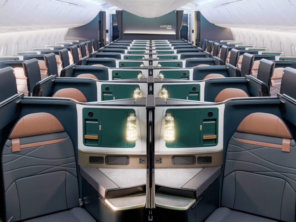 Rendering of Alaska Airlines new 787 business class cabins.