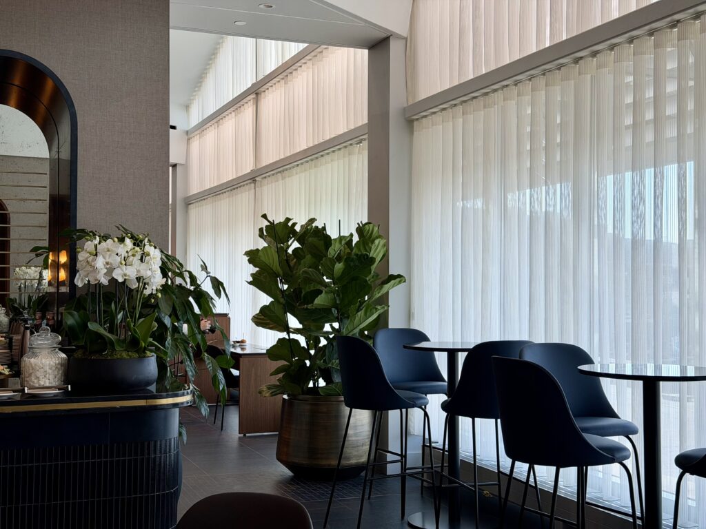 Seating at the Amex Centurion Lounge AMS.