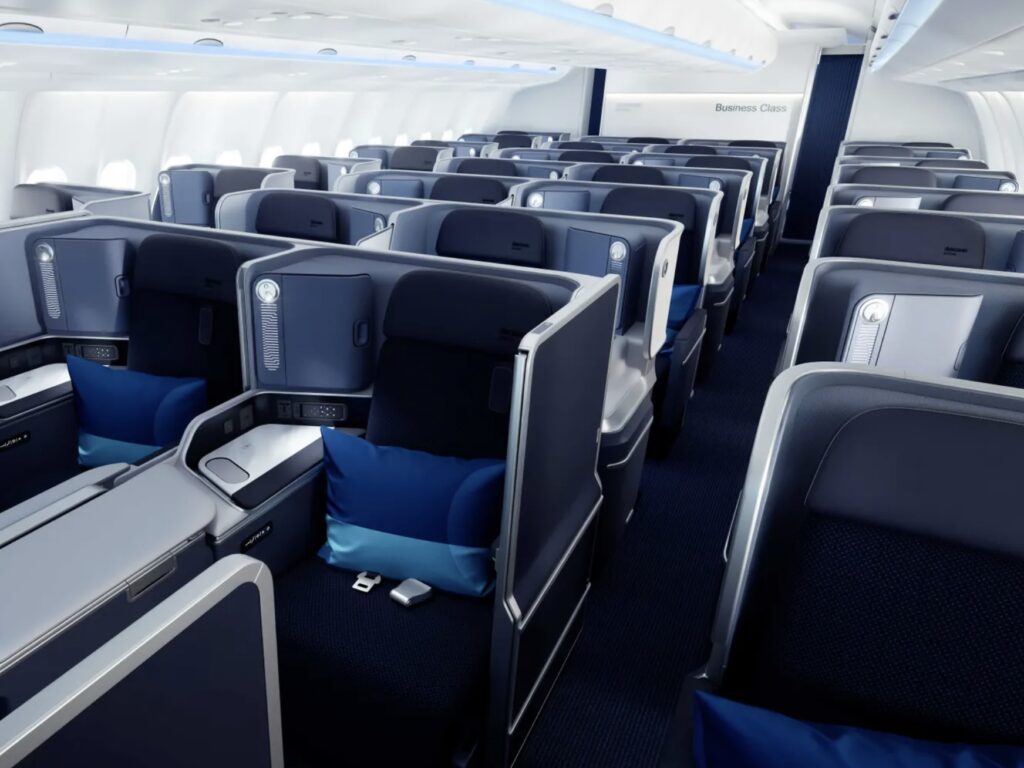 Discover Airlines business class seats.