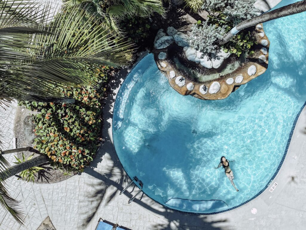 Aerial pool view of the Wyndham Grand Rio Mar Puerto Rico Golf & Beach Resort.