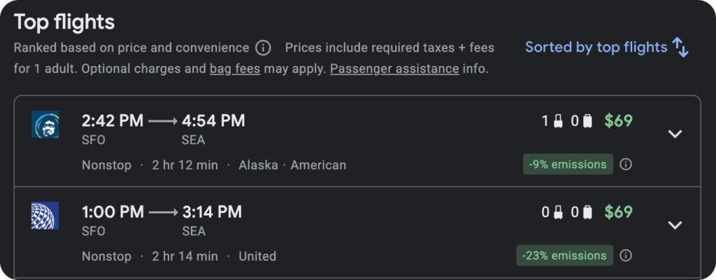$69 repositioning flight from San Francisco to Seattle