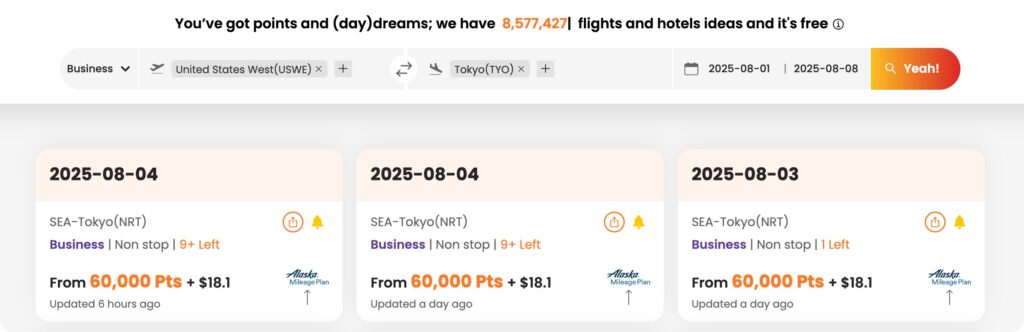 Daydream explorer results for repositioning flight from Seattle to Madrid