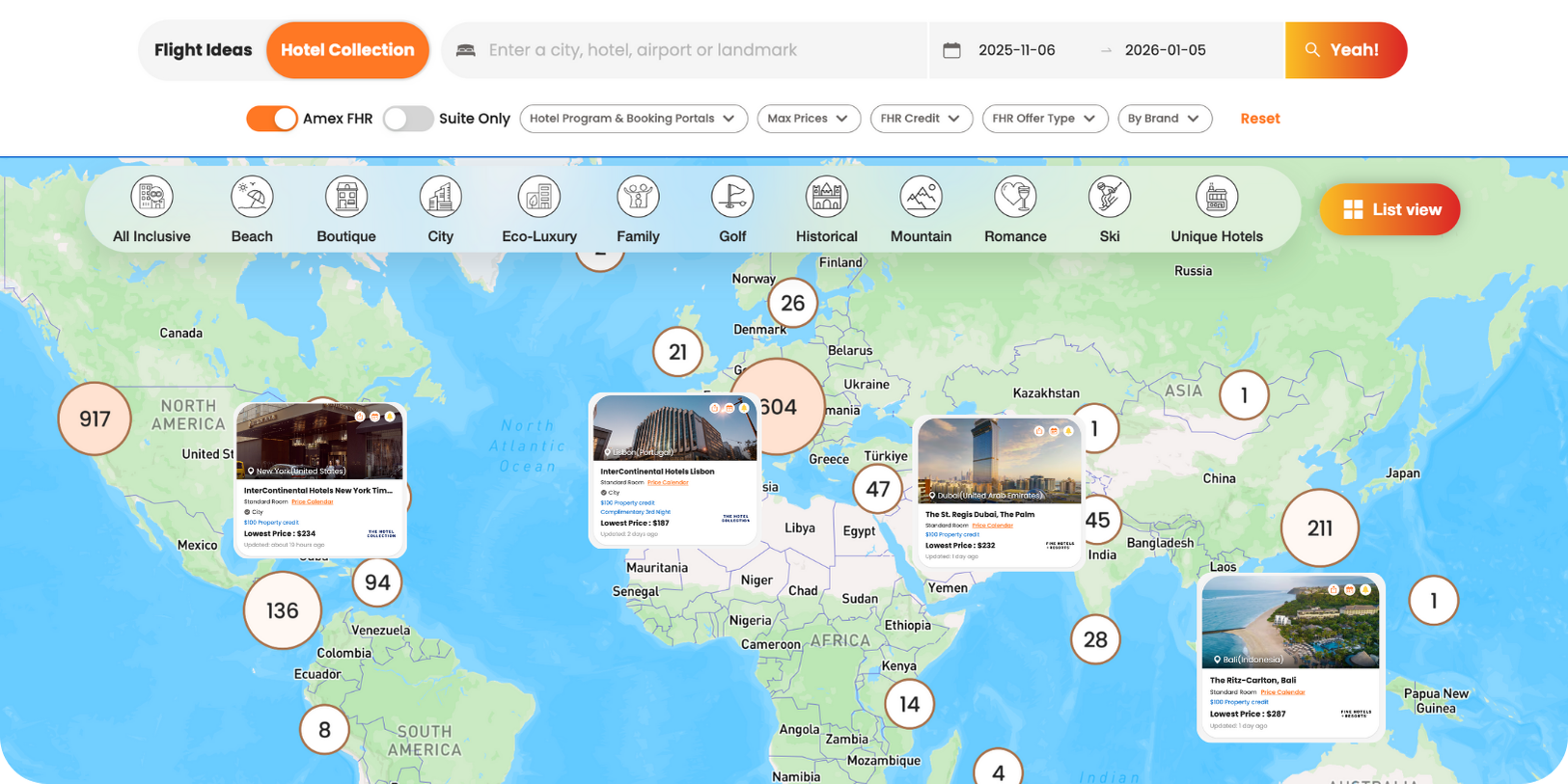 PointsYeah’s FHR Filter: The Easiest Way to Search Amex FHR Properties and Use Your Platinum $600 Credit