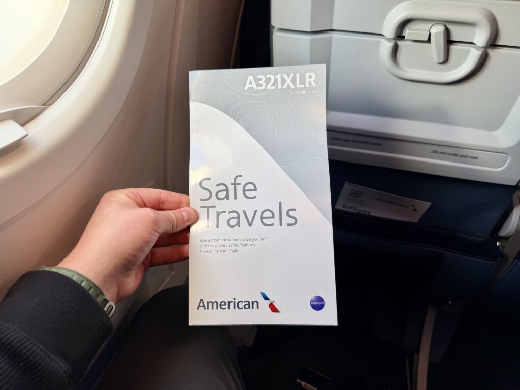 AA A321XLR safety card.