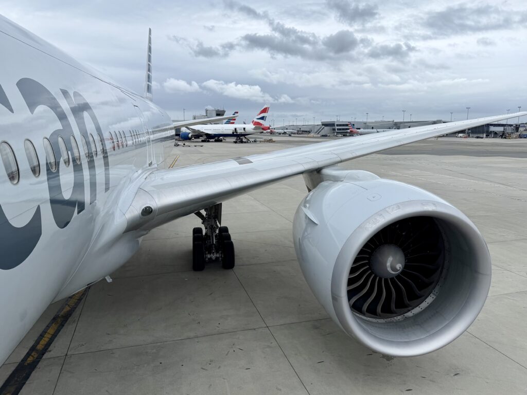 Wing view of retrofitted AA 777-300ER.