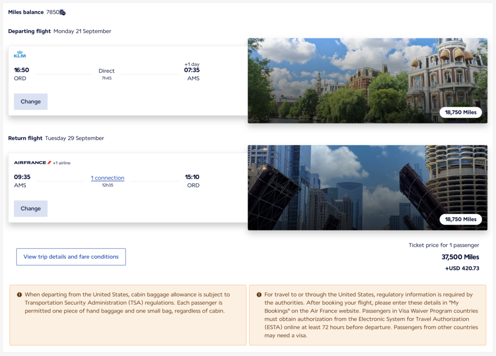 Round-trip flights from ORD to AMS via Flying Blue.