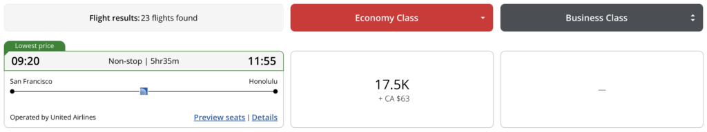 Flight from SFO to HNL via Air Canada.