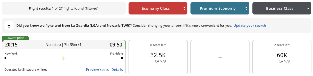 Flight from JFK to FRA via Air Canada.