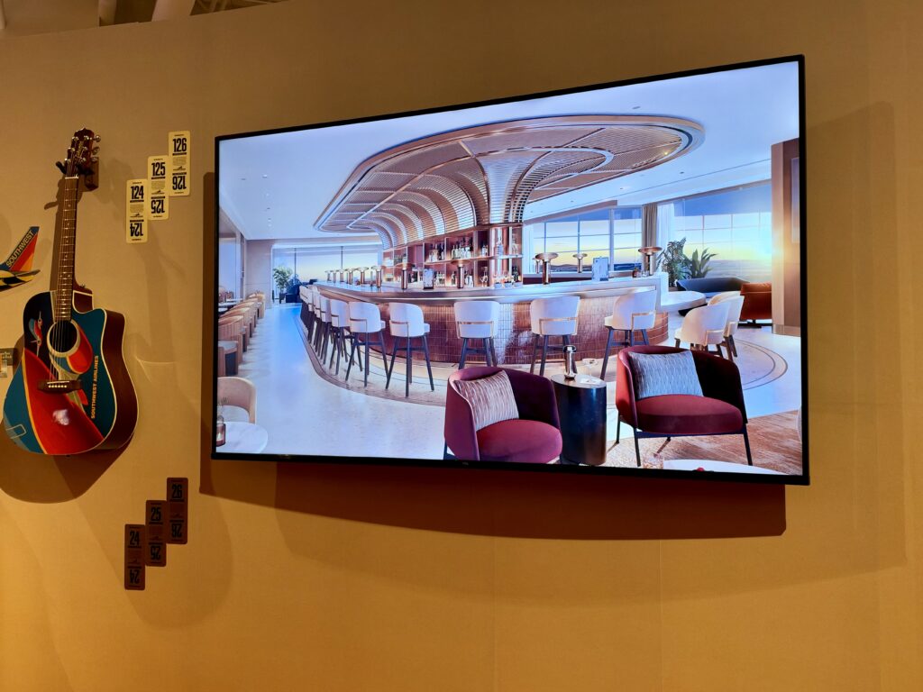 Rendering of Southwest's BNA lounge on a TV screen.